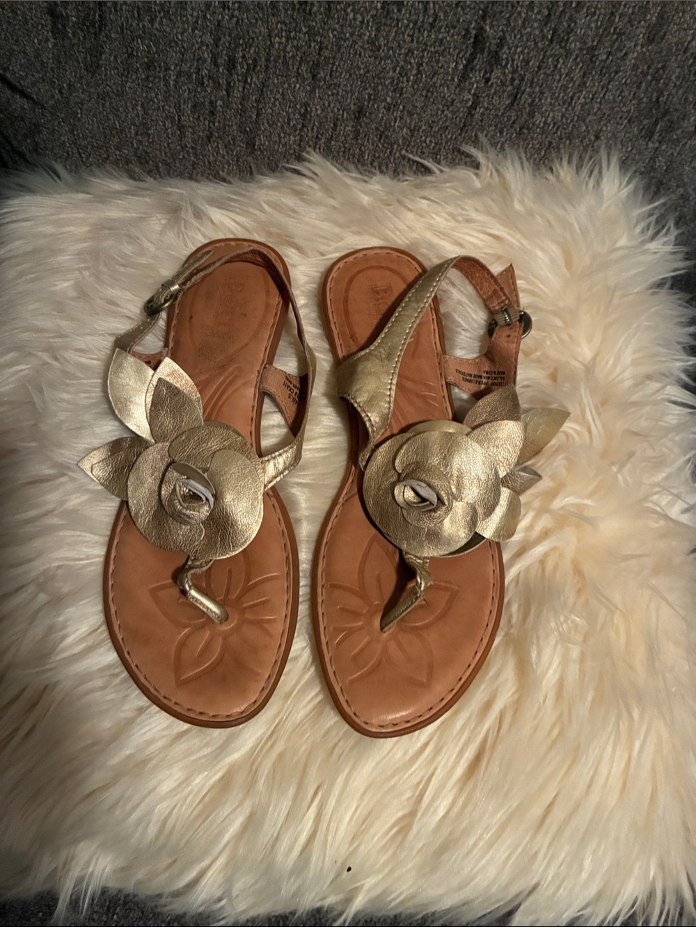 Born Gold Floral Toe-Post Slingback Sandals